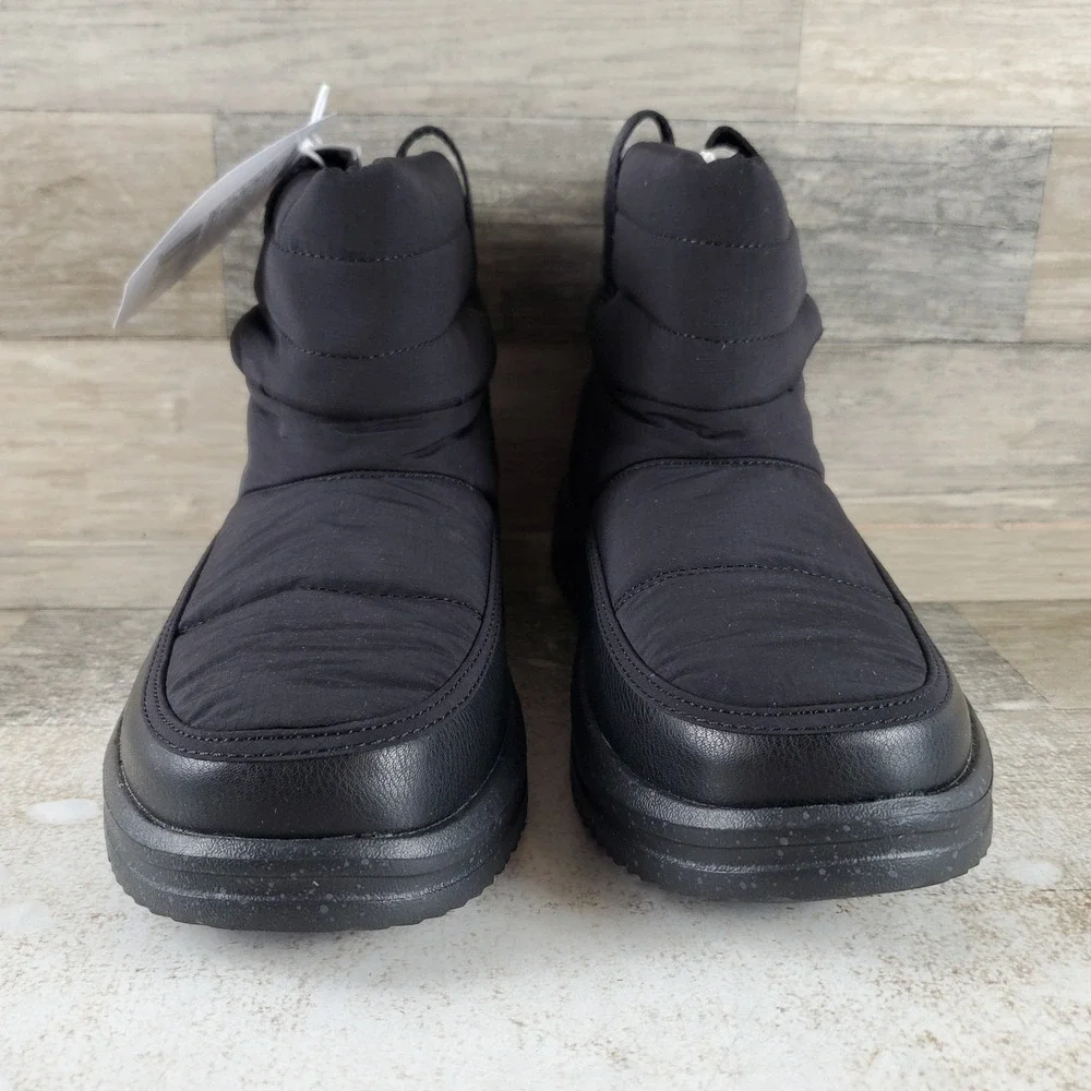 Hey Dude Camden Cuff Womens Winter Boots Sz 9 Black Nylon Quilt Leather Comfort